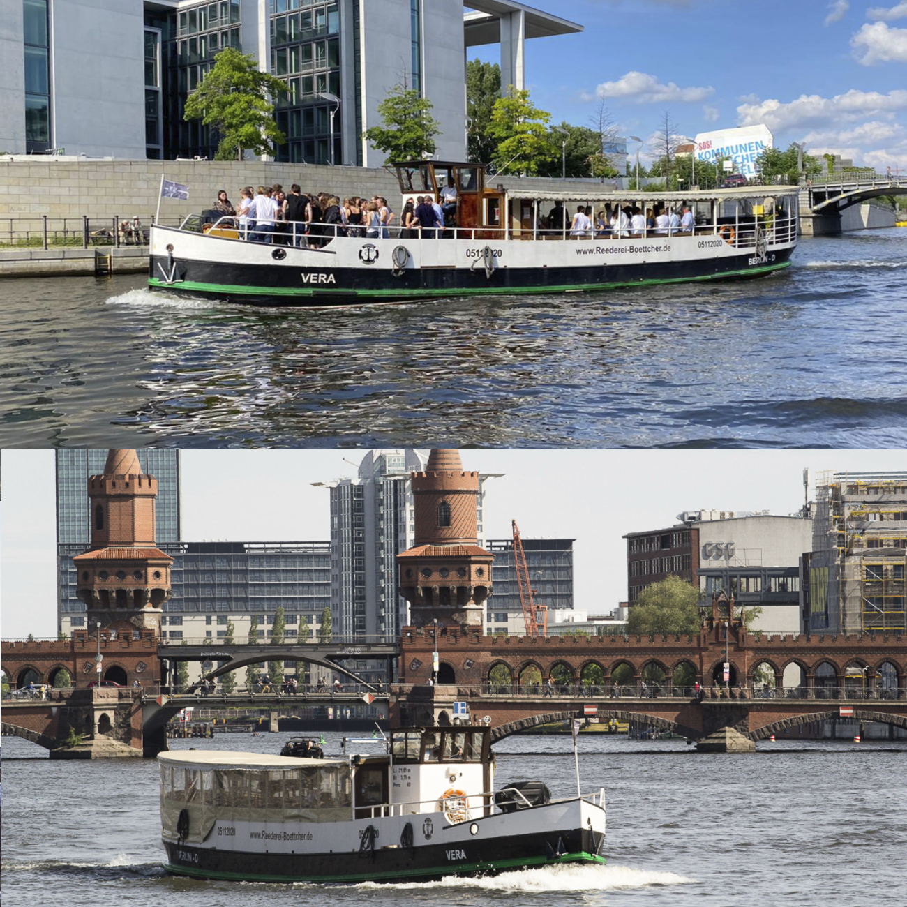 MS Vera auf der Spree in Höhe Regierungsviertel und Oberbaumbrücke